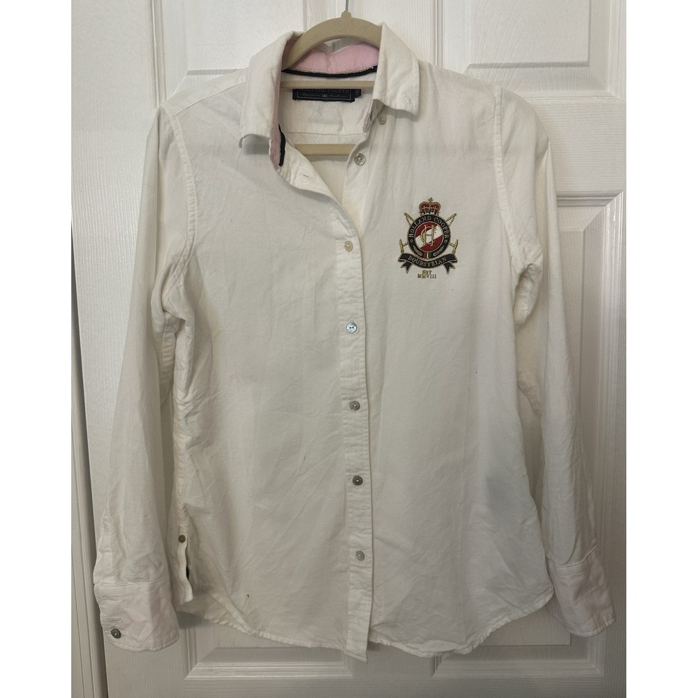 Holland Cooper Equestrian White Cotton Button Up Shirt Crest Long Sleeve Mens 12